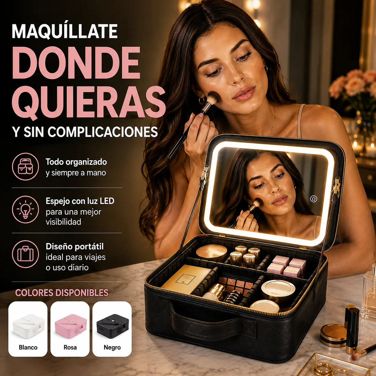 LumiCase™ Estuche de Maquillaje con Espejo LED