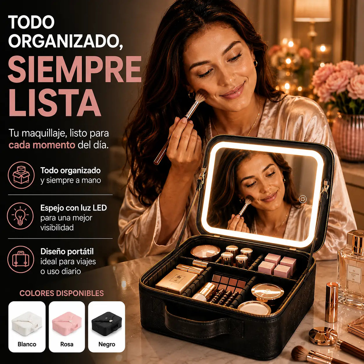 LumiCase™ Estuche de Maquillaje con Espejo LED