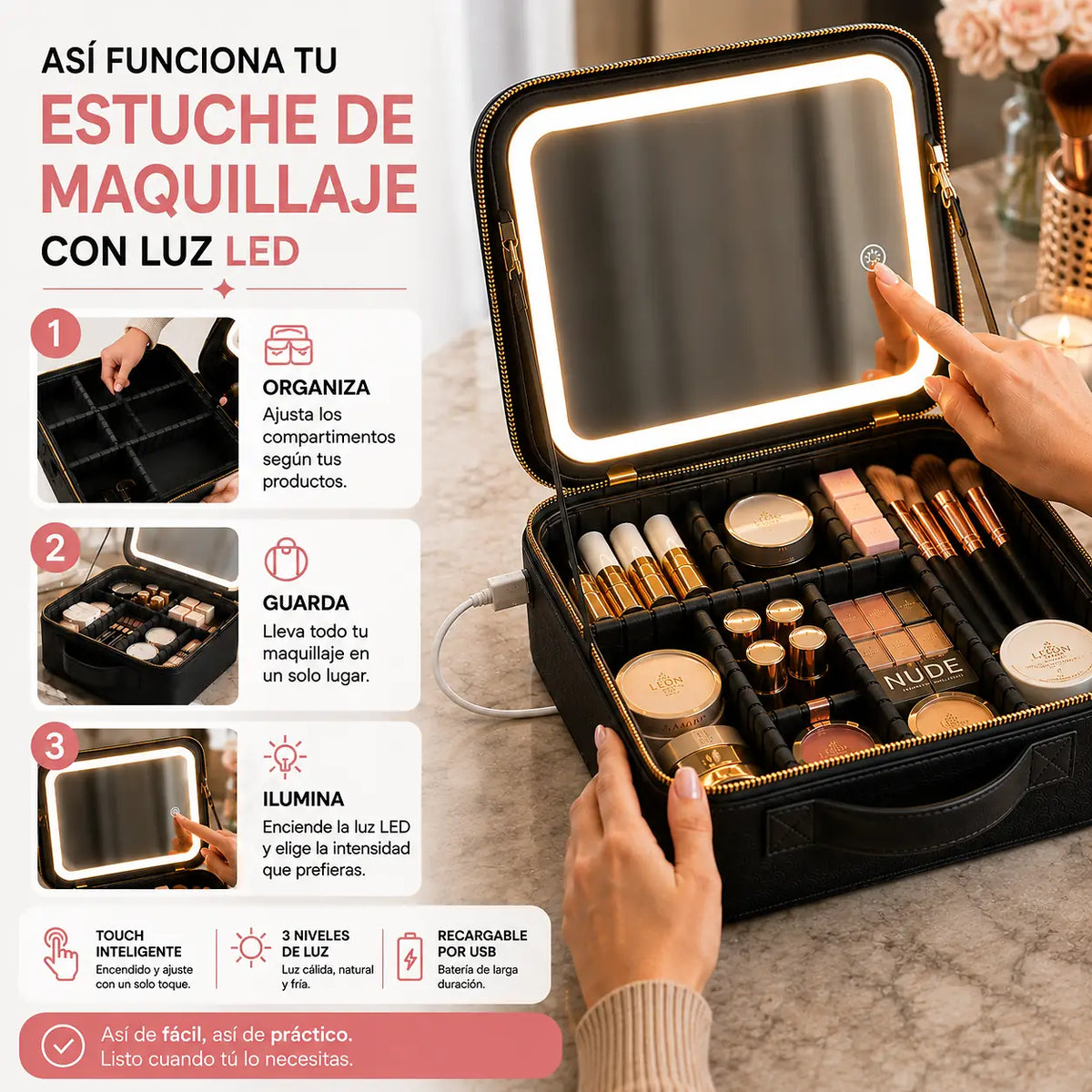 LumiCase™ Estuche de Maquillaje con Espejo LED