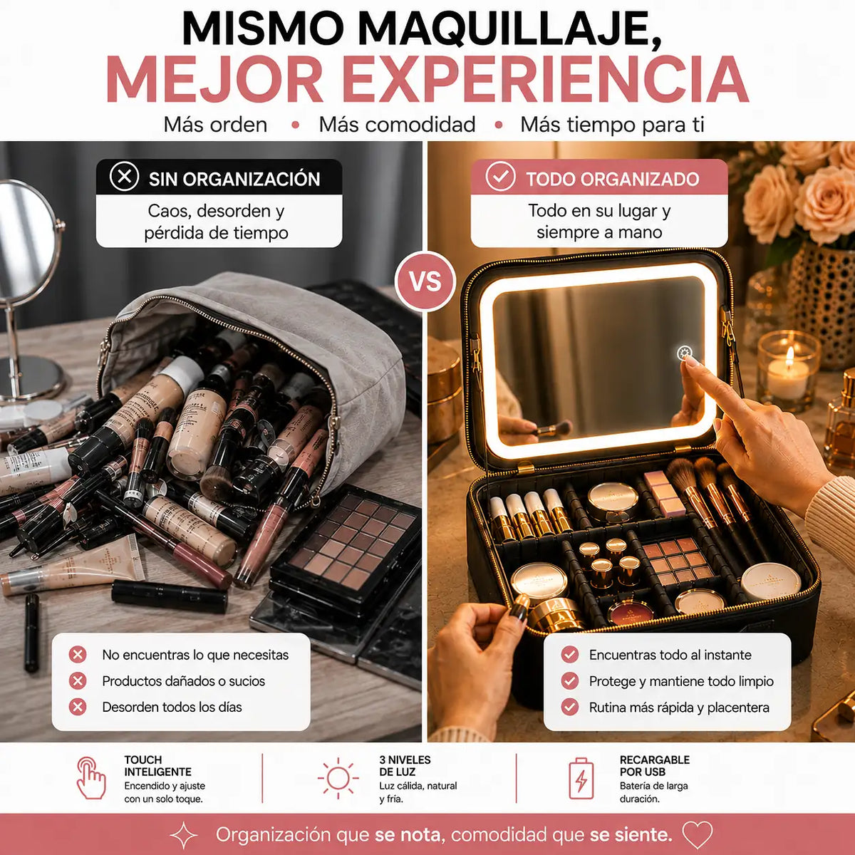 LumiCase™ Estuche de Maquillaje con Espejo LED